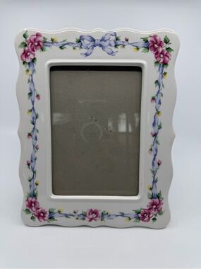 Floral Ribbon Ceramic Photo Frame - Pink